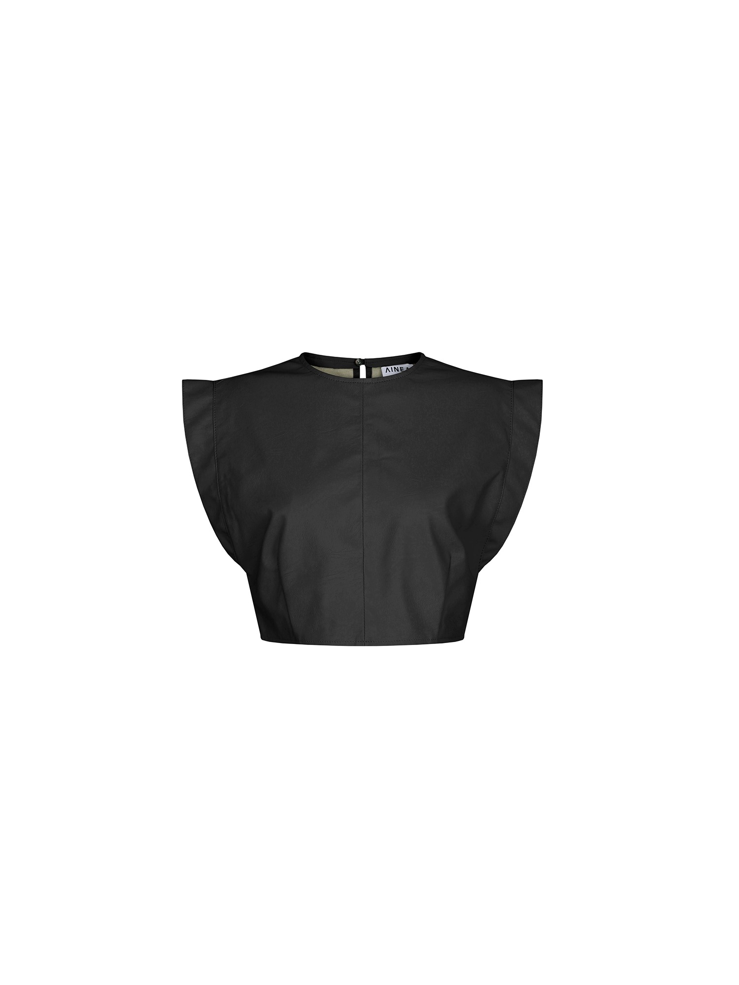 [AINEA]faux leather crop top-black(001)