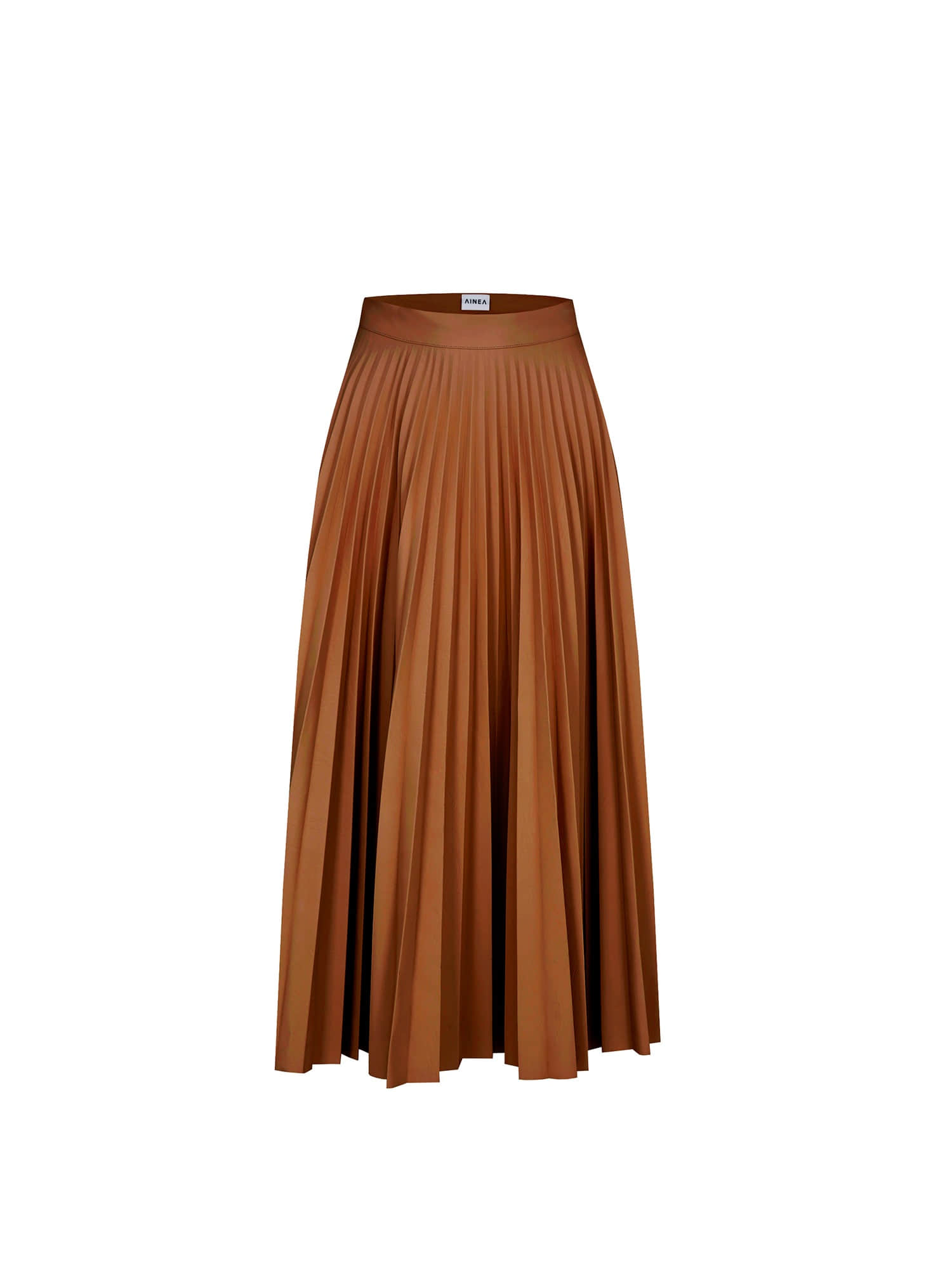[AINEA]faux leather pleats long skirt-camel(007)