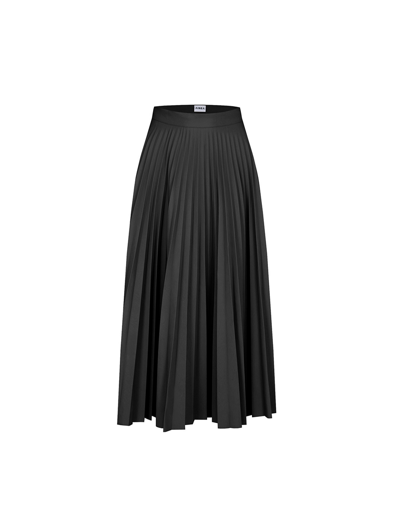 [AINEA]faux leather pleats long skirt-black(001)