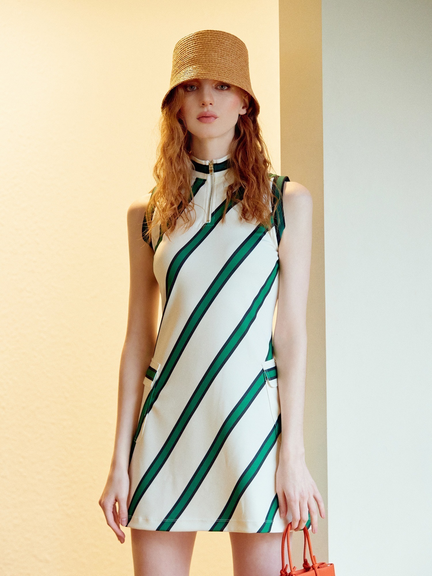 [TA221OP59P] color stripe zipup dress-green
