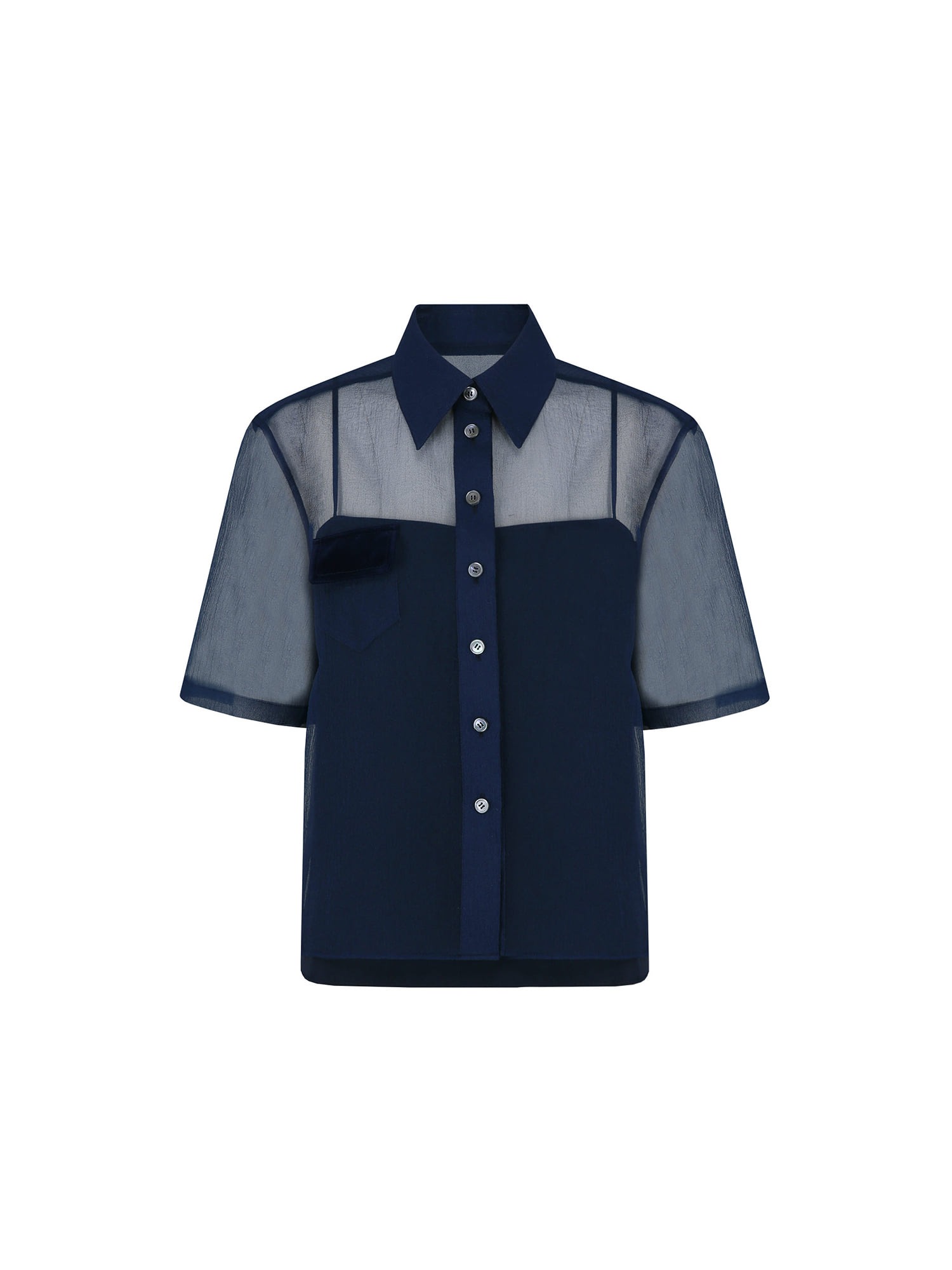 [TA221SH45P] organza collar blouse-navy