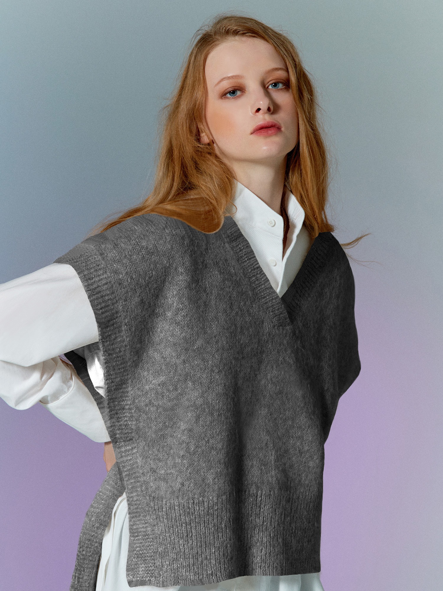 [TA212KT04P] loose knit vest-gray