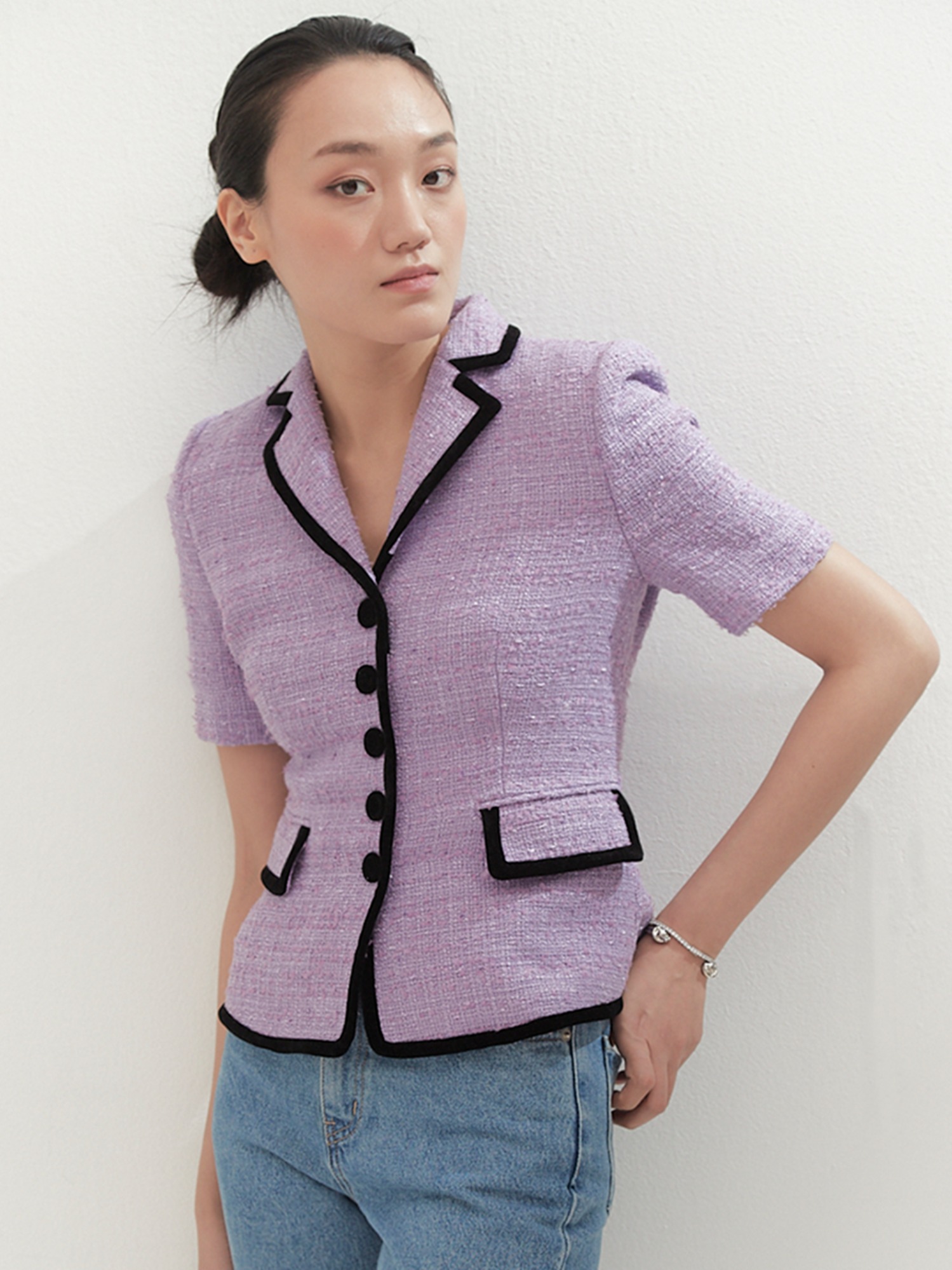 [TA221JK05P] summer tweed combine jacket-light purple