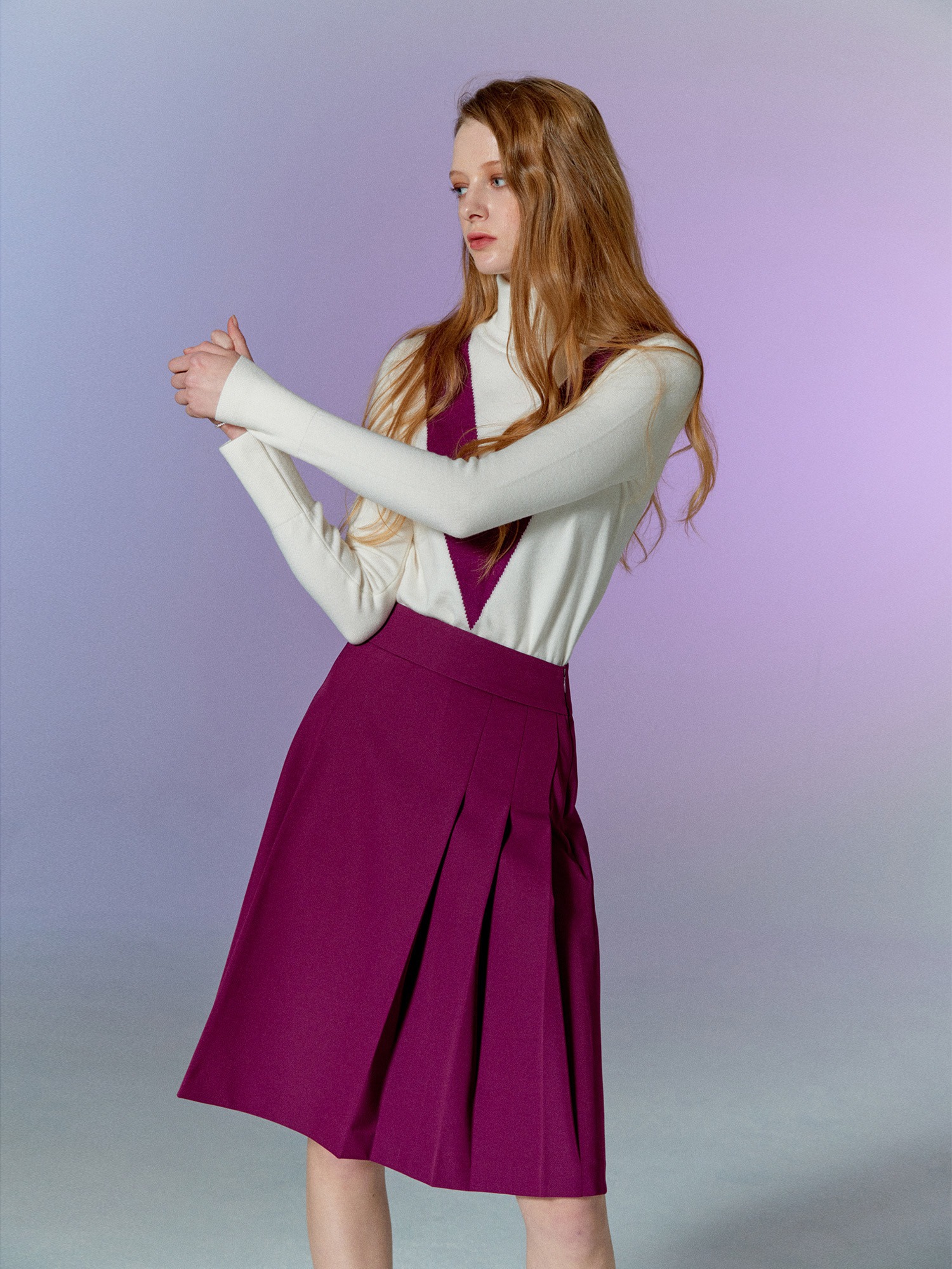 [TA212SK01P] midi pleats skirt-purple