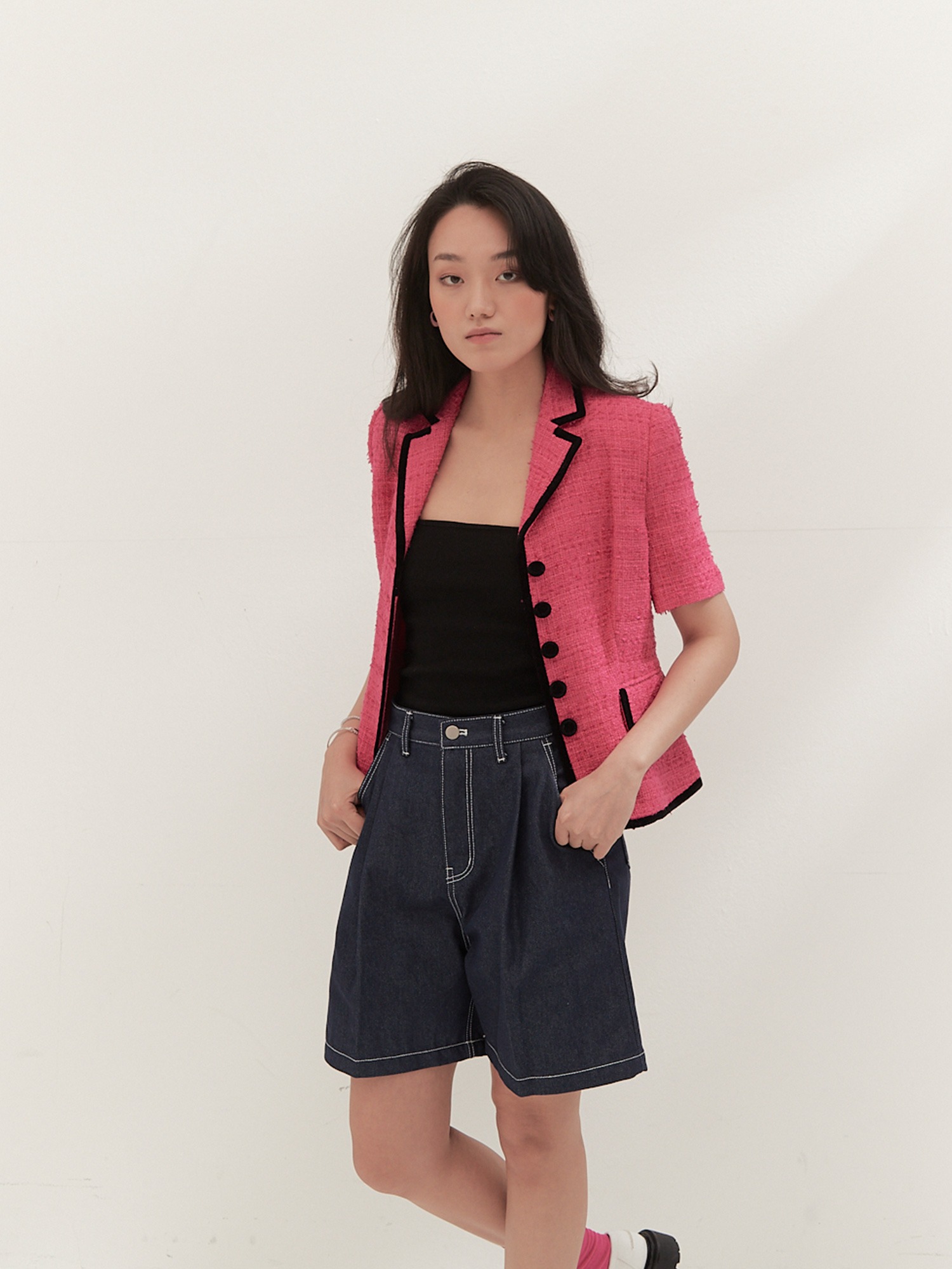 [TA221JK05P] summer tweed combine jacket-pink