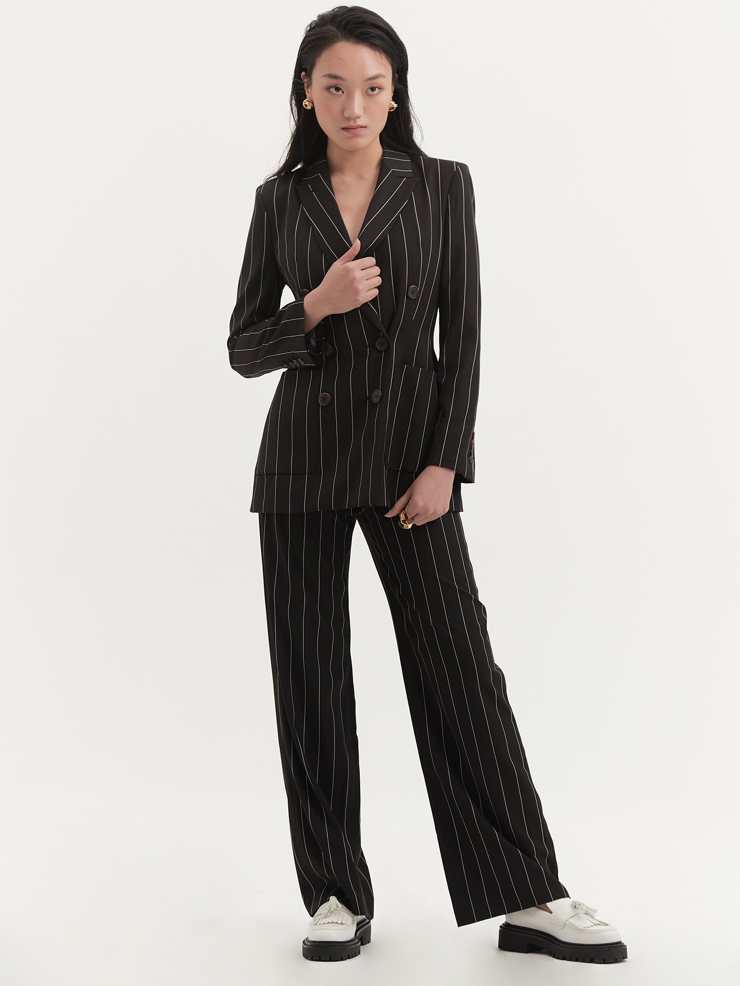 [TA221JK01P] double breast stripe suit(jacket)-black